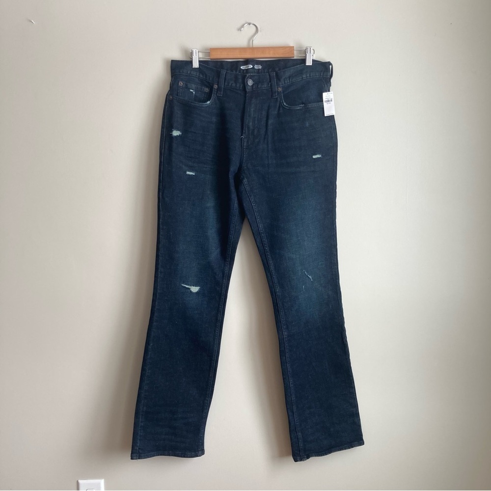 NWT Old Navy Men’s Dark Wash Light Distressed Boot Cut Built in Flex 34x34 Jeans